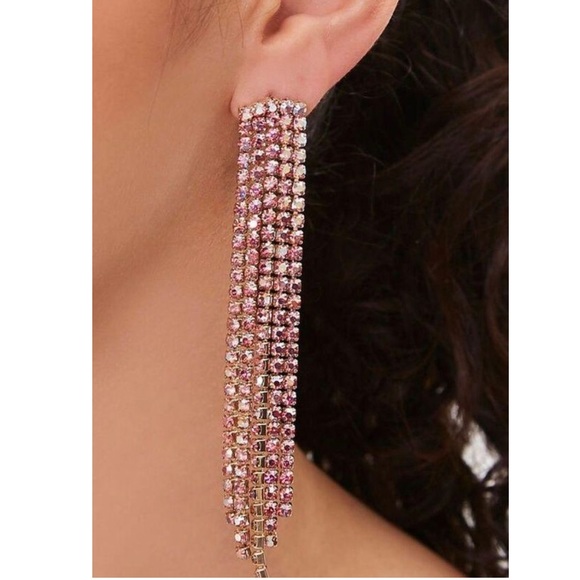 Rhinestone Chain Duster Earrings - Picture 1 of 2